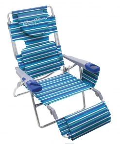 Deals 🌟 Tommy Bahama Beach & Camping Chairs Blue Striped Folding Beach Lounger Chair 👏